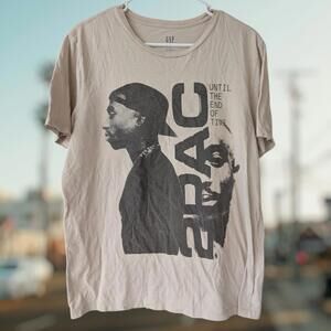 GAP Tupac Shakur Graphic T-Shirt Large Beige 90s Hip Hop Vintage Style Rap Tee